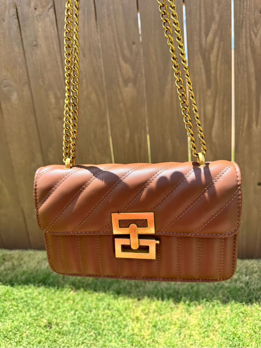 Brown Quilted Chain-Handle Shoulder Bag